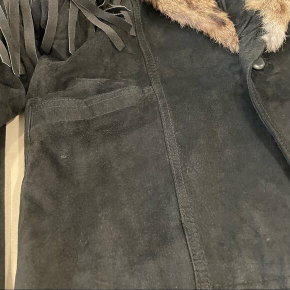 Vintage Polo Norte Black Suede Leather Fur Fringed Jacket 14 - Picture 9 of 9